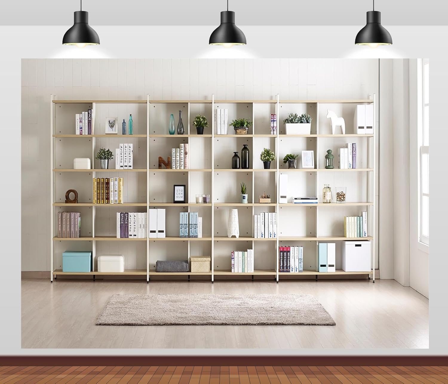 Home Office Zoom Background - Bookshelf Photography Backdrop Modern Room Interior