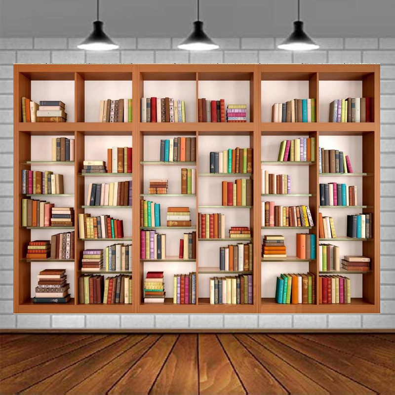 Home Office Zoom Background - Modern Wooden Bookshelf Photography Backdrop For