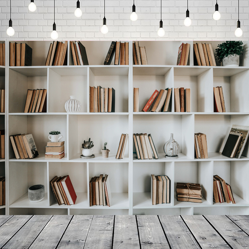 Home Office Zoom Background - White Bookshelf Photography Backdrop Library Modern