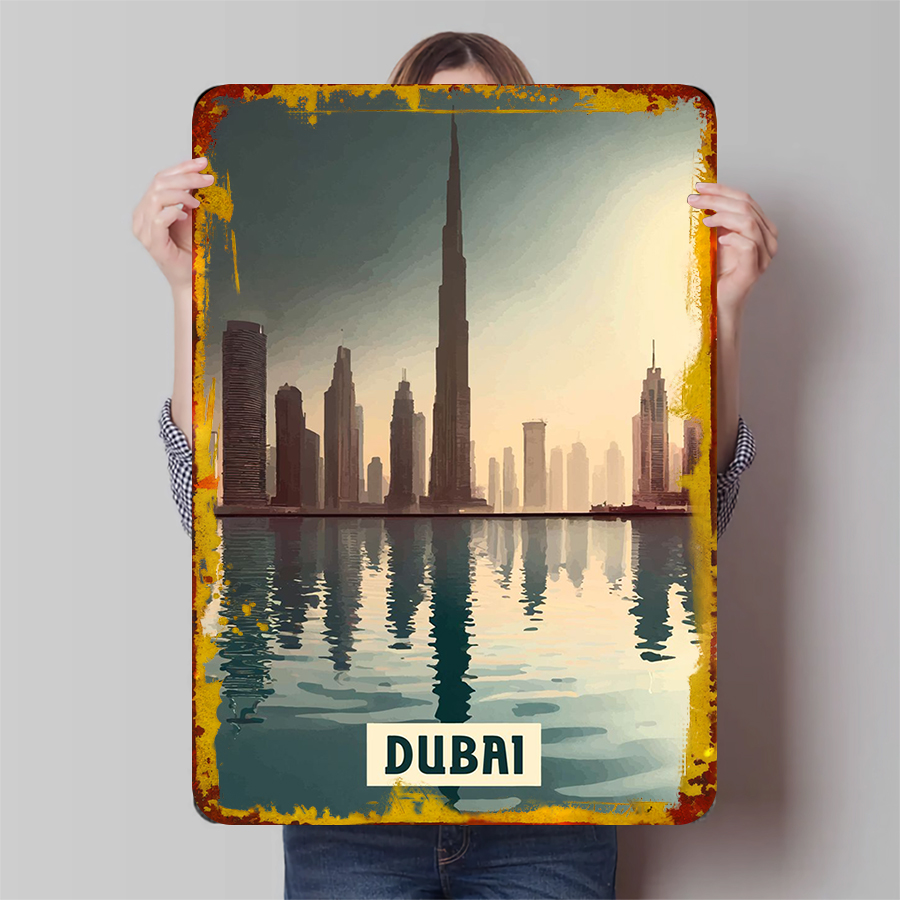 Home Office Dubai - Dubai Skyline at Sunset Metal Wall