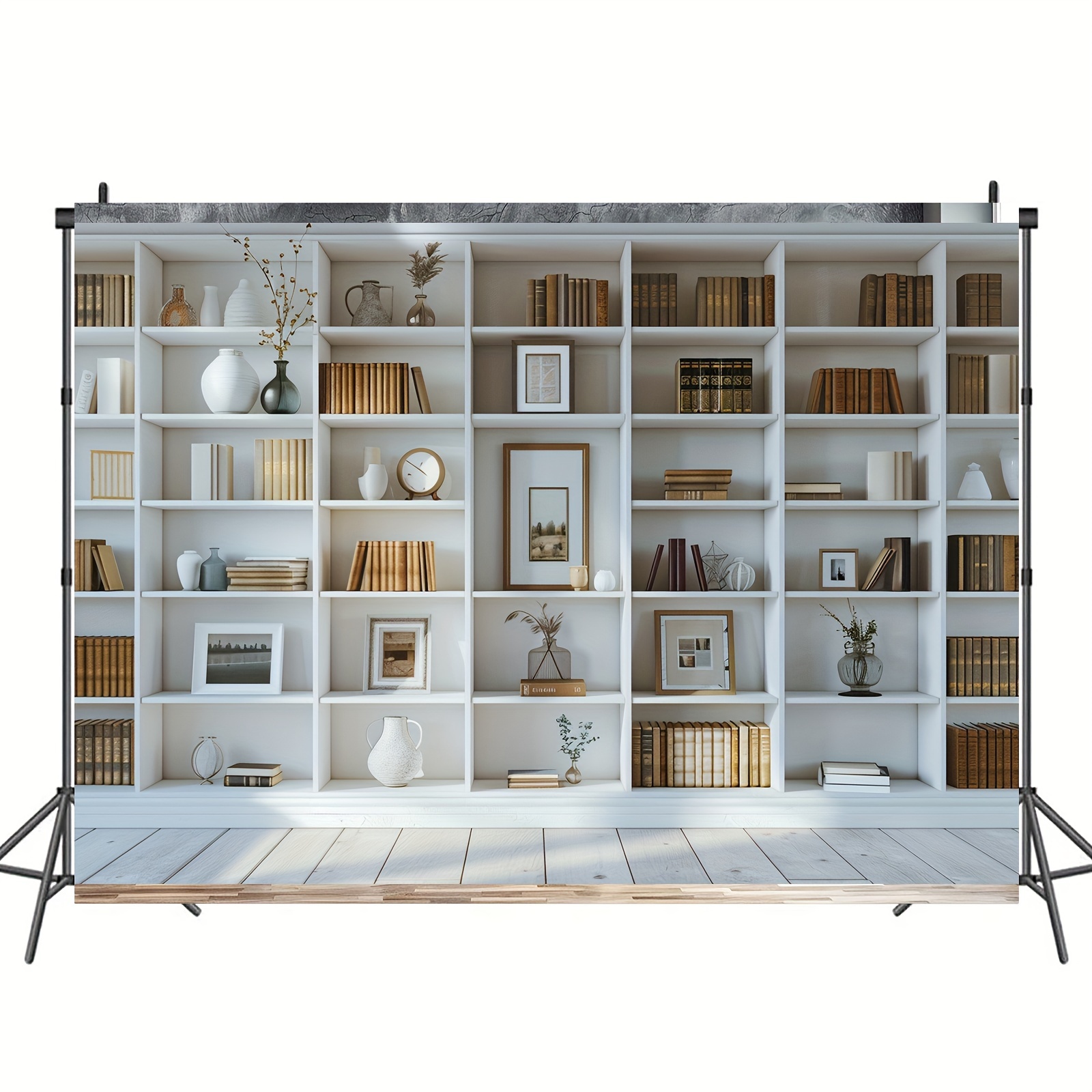 1pc White Bookshelf background - Home Office Zoom Background ulasan dan harga