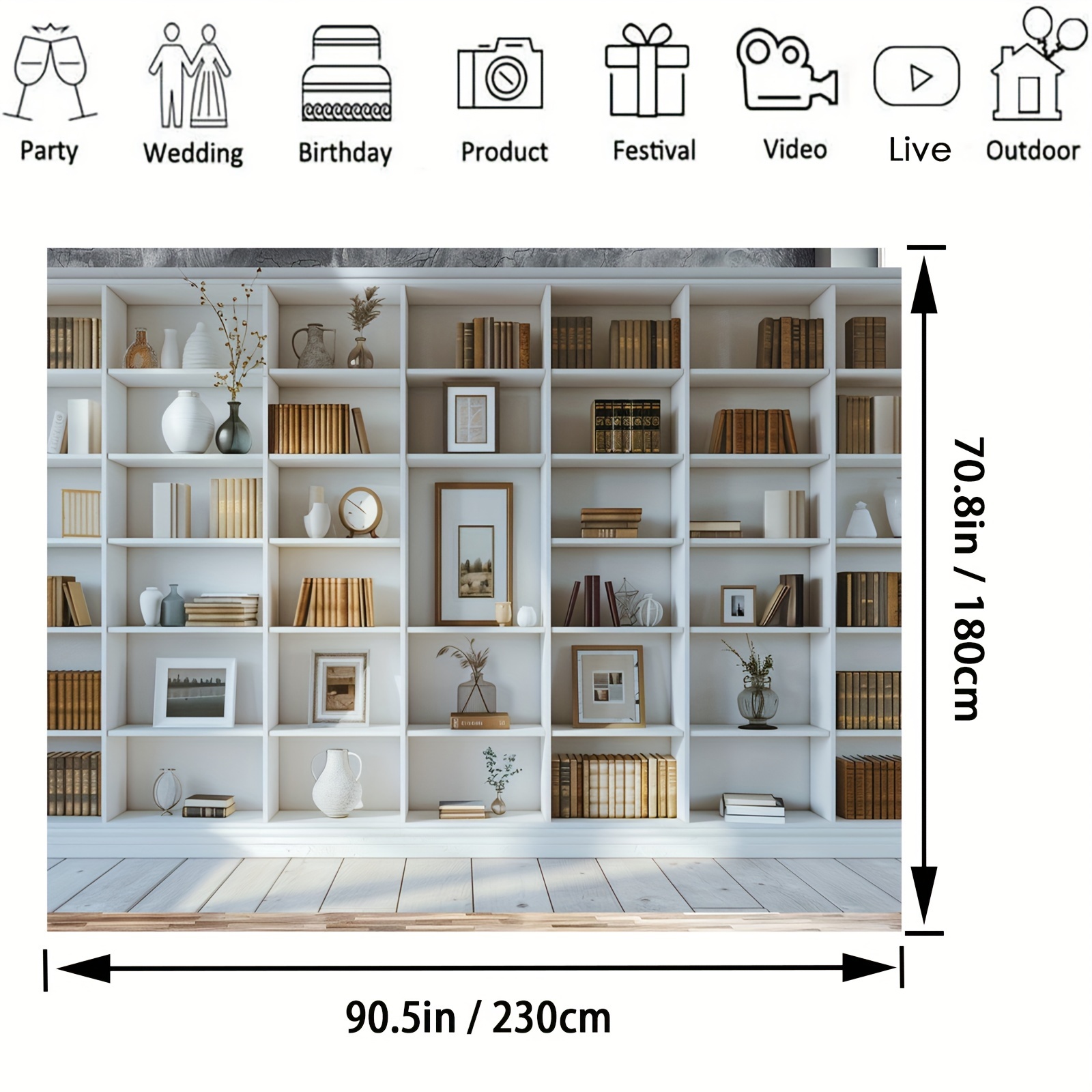 1pc White Bookshelf background - Home Office Zoom Background ulasan dan harga
