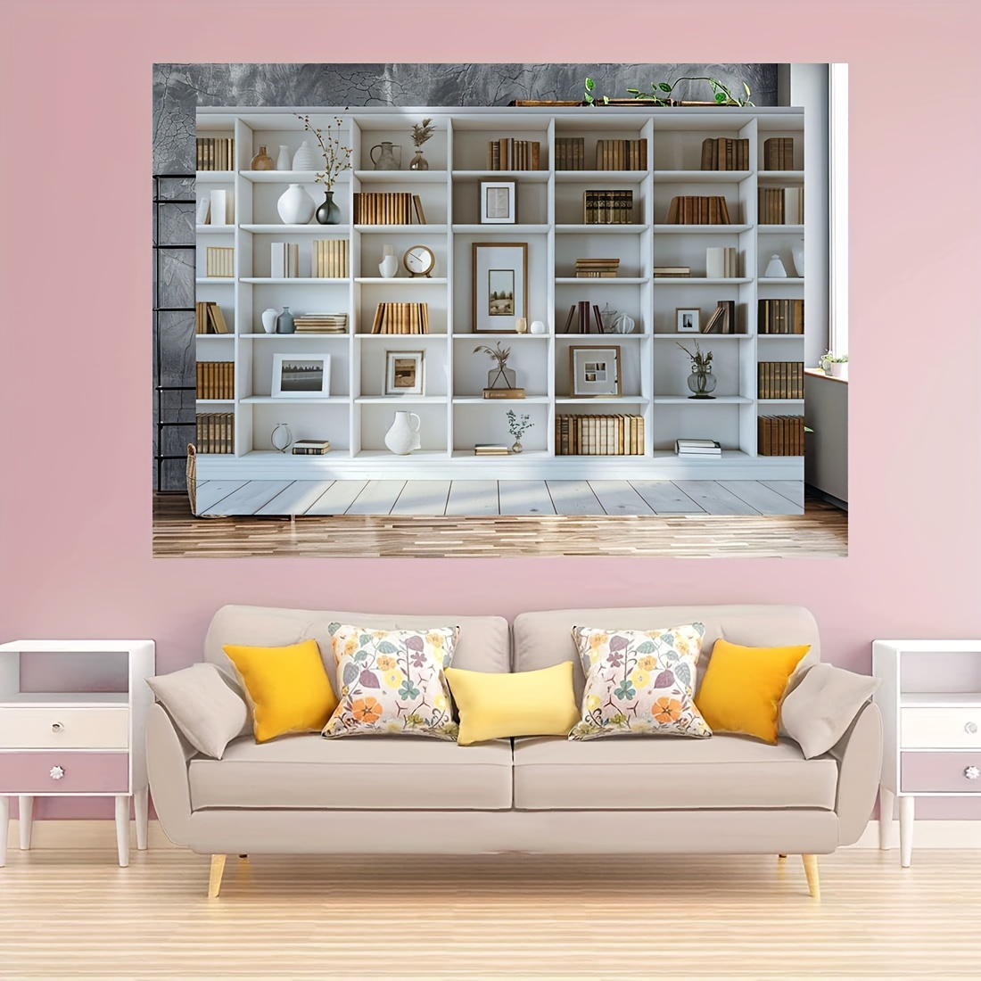 1pc White Bookshelf background - Home Office Zoom Background ulasan dan harga
