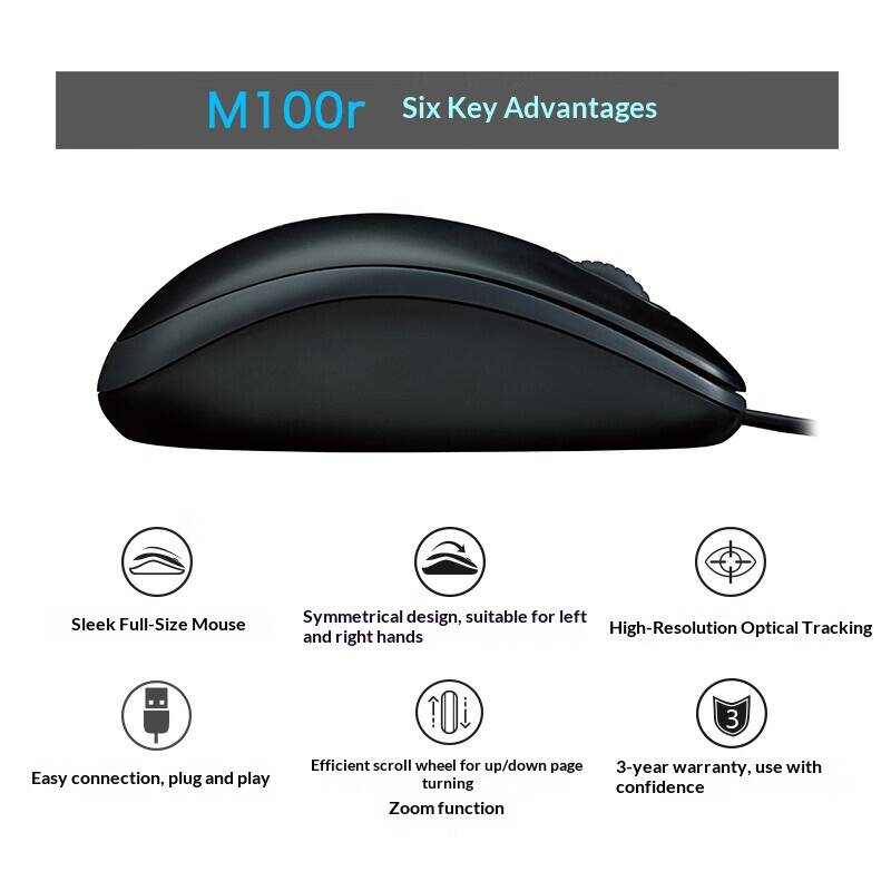 Logitech M100R Wired USB Mouse - Home Office For Mac ulasan dan harga