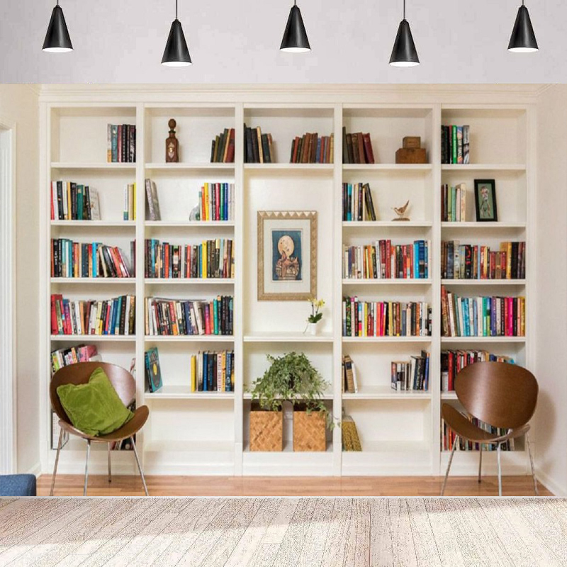 White Bookshelf Photography Ba - Home Office Zoom Background ulasan dan harga